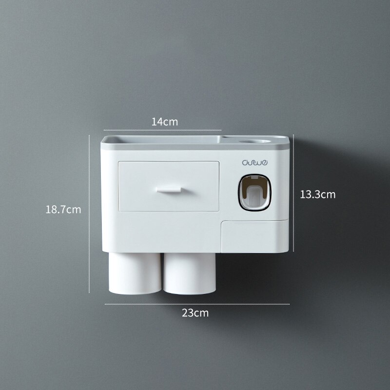 Toothbrush Holder Wall Mount Magnetic Adsorption Inverted Toothpaste Dispenser Makeup Storage Rack For Bathroom Accessories Set: Gray 2 Cups
