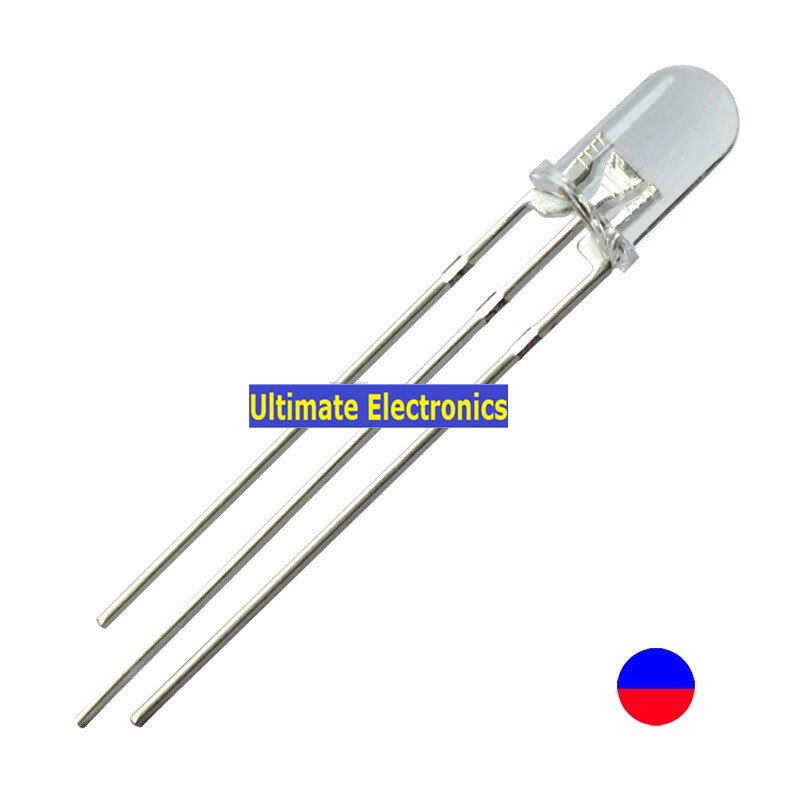 100pcs F5 red and blue transparent Common Cathode/Anode 5MM LED transparent double color round top clear