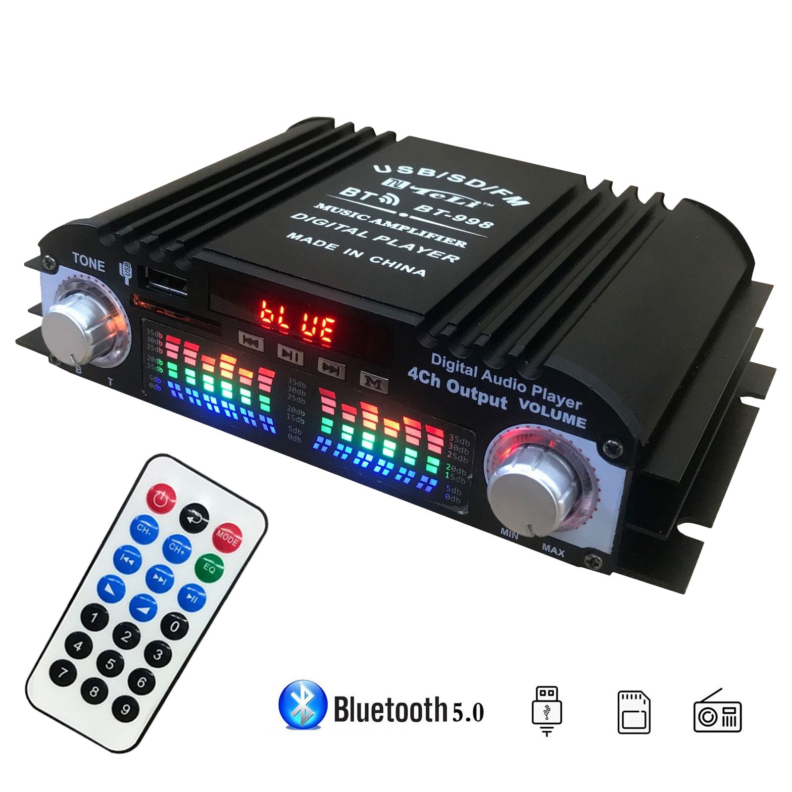 4 Channel Car Amplifier Mini HiFi Digital Stereo Audio Bass Power Amp Device