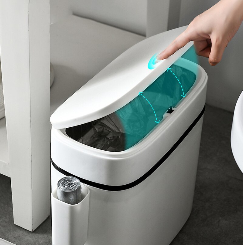 Premium Trash Bin with Lid Large Can Kitchen Basket Household Toilet Waterproof Garbage Waste Narrow Seam Office Container Bins