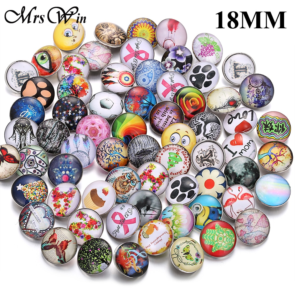 100pcs/lot 12mm 18mm Snap Button Jewelry for Snap Bracelet Mixed Rhinestone Metal Charms DIY Buttons Snap Jewelry