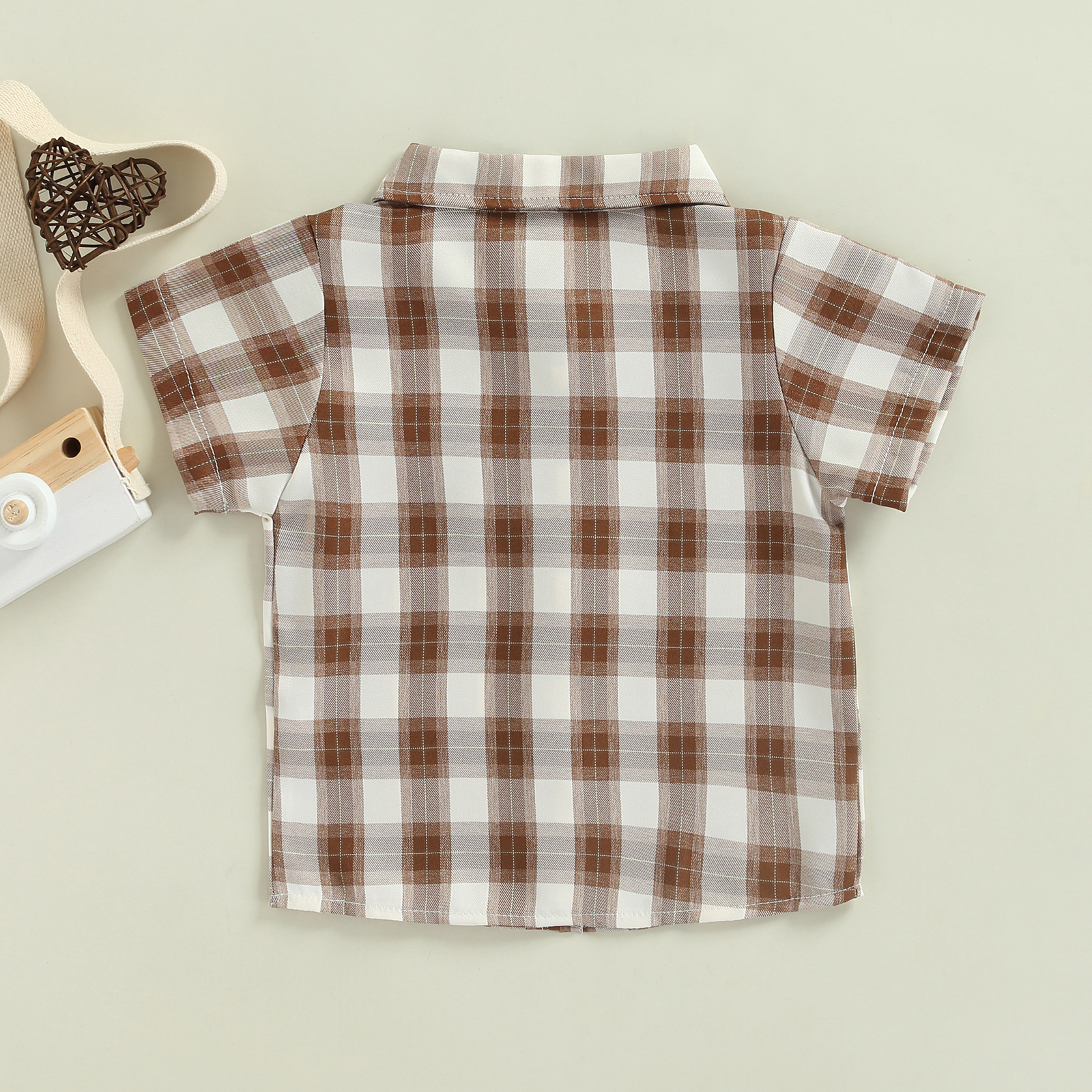 1-5Years Boys Short Sleeve Shirts Toddler Kid Lapel Buttons Contrast Color Plaid Shirts Tops