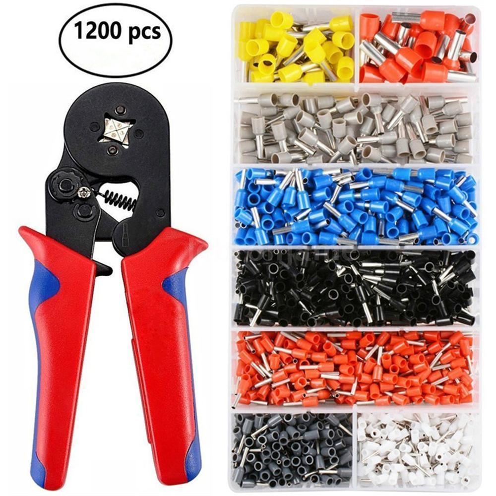 1200pcs Cable Wire Terminal Connector with Hand Ferrule Crimper Plier Crimp Tool Kit Set: Red