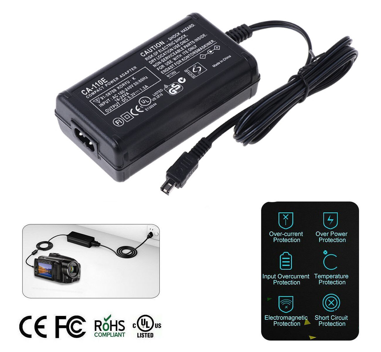 AC Adapter Power Supply for Canon VIXIA HF R80 R82 R800 HFR80 HFR82 HFR800 HD Camcorder