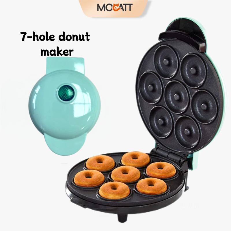 MOCATT Máquina para hacer rosquillas multifuncional de 7 orificios, adecuada para hornear en casa, desayuno en la cocina, gofres, postres, sándwiches y tostadas: Azul / US