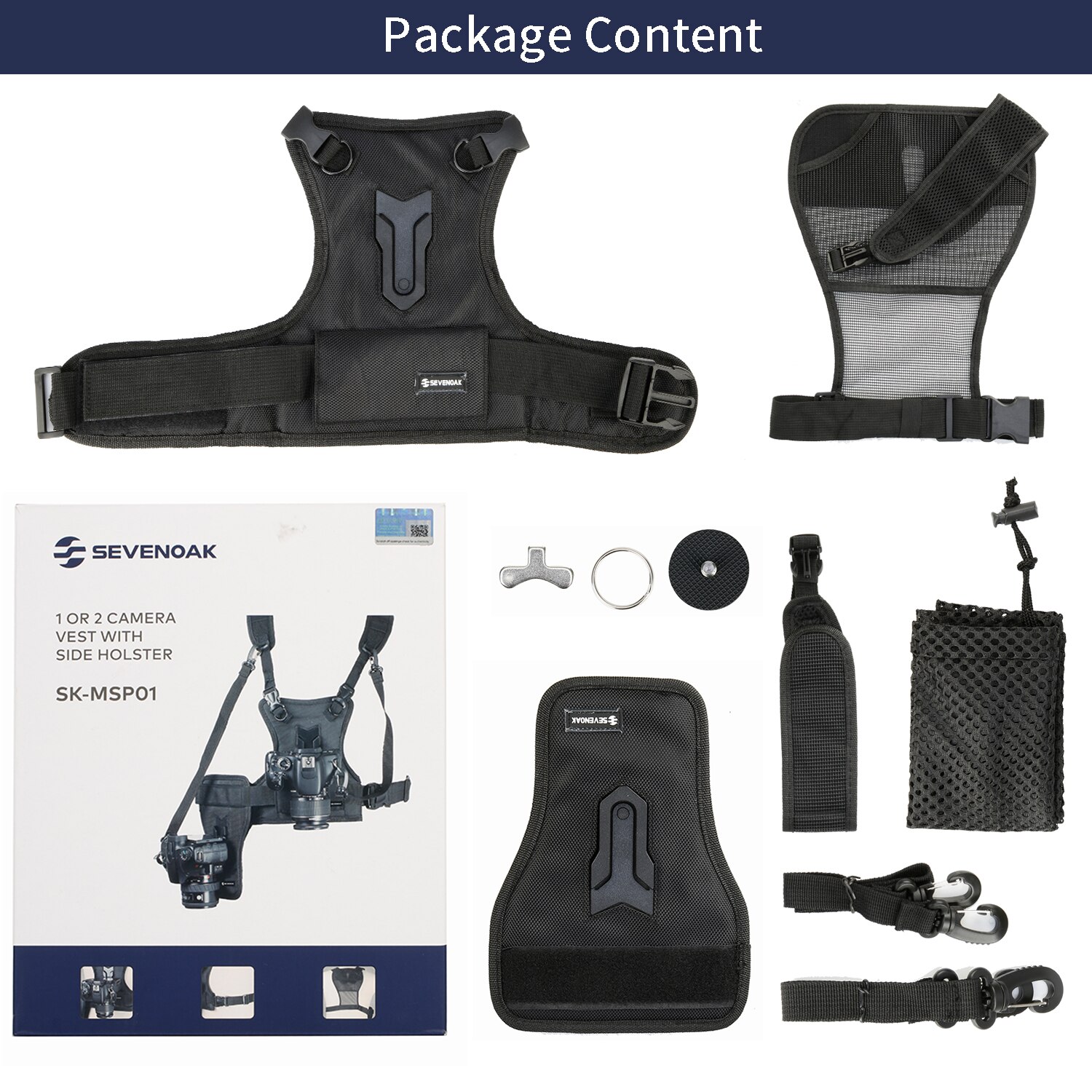 Sevenoak SK-MSP01 Dual Camera Harness Multi Carrying Borst Vest Systeem Met Side Holster Voor Canon Sony Panasonic Olympus Dslr