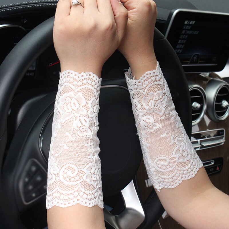 18Cm Frauen Spitze Handschuhe Schwarz Weiß nackt Figerless Kurze Fahr Handschuhe Damen Halb Finger Fischnetz Sonnencreme Party Arm Hülse