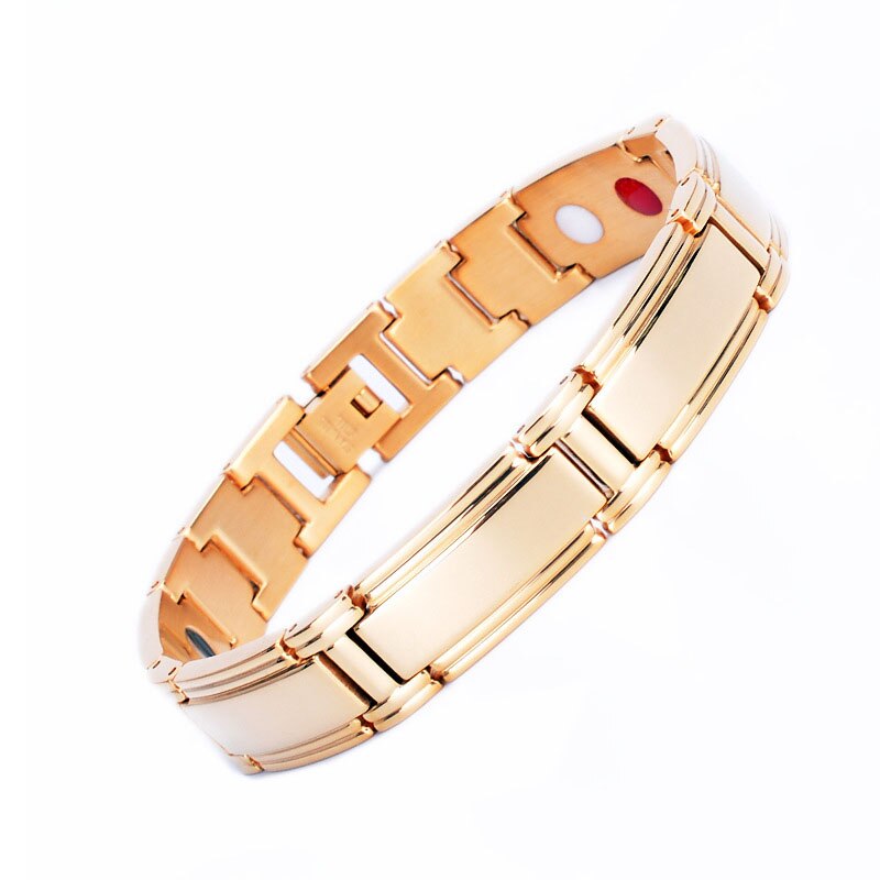 Bracelet magnétique en pierre de Germanium pour hommes, bijoux en acier inoxydable, Tourmaline rouge, lien noir, 12mm