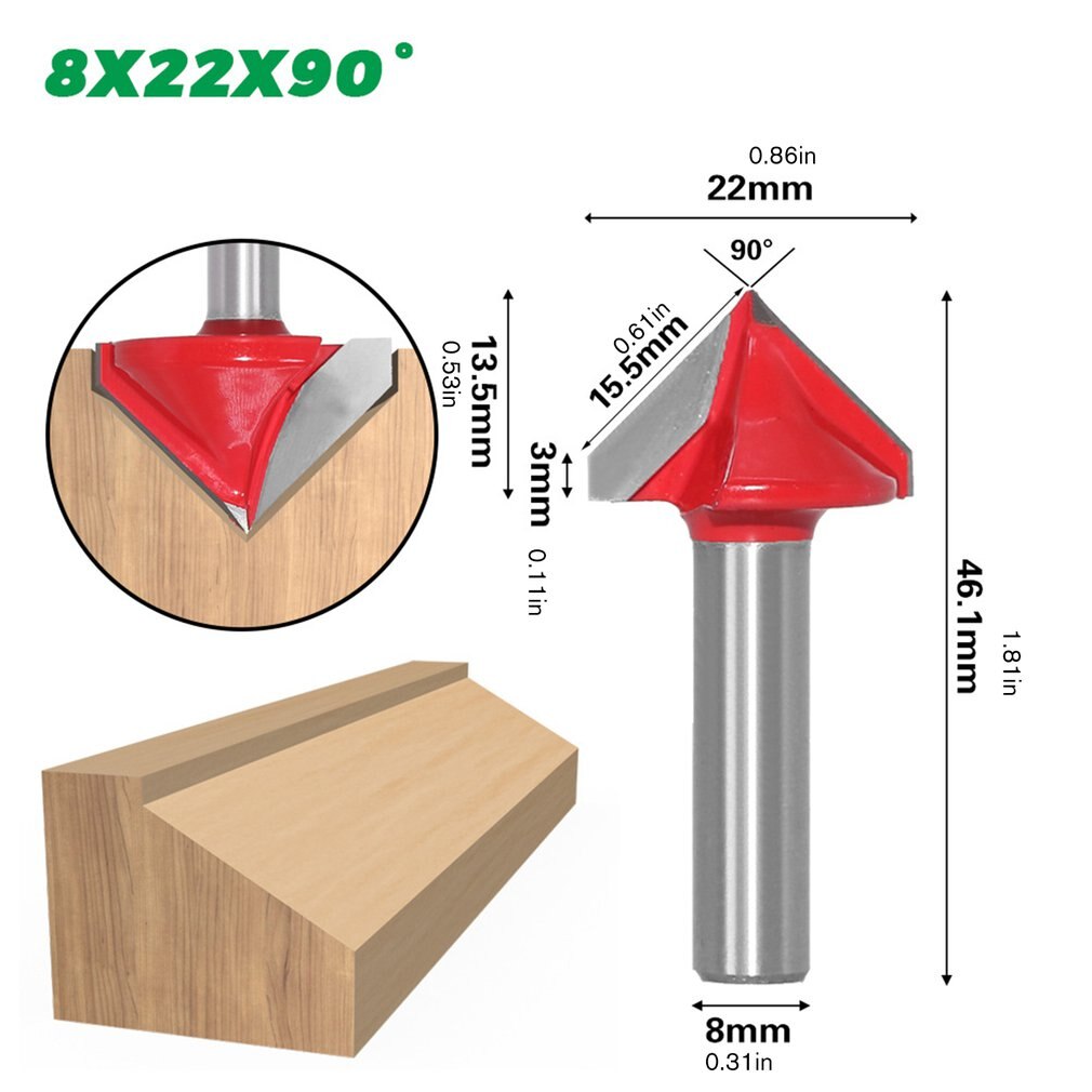 8mm 3D V Engraving Bit CNC Milling Cutter Router Bits For Wood Tungsten Woodworking 60/90/120/150 degree Milling Cutter: 8x22x90 degree red