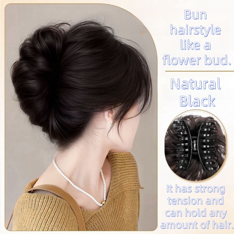 Synthetische damespruik - Luie bloemknopbroodje in scrunchie-stijl, modieus, natuurlijk en pluizig haarstukje.: #2