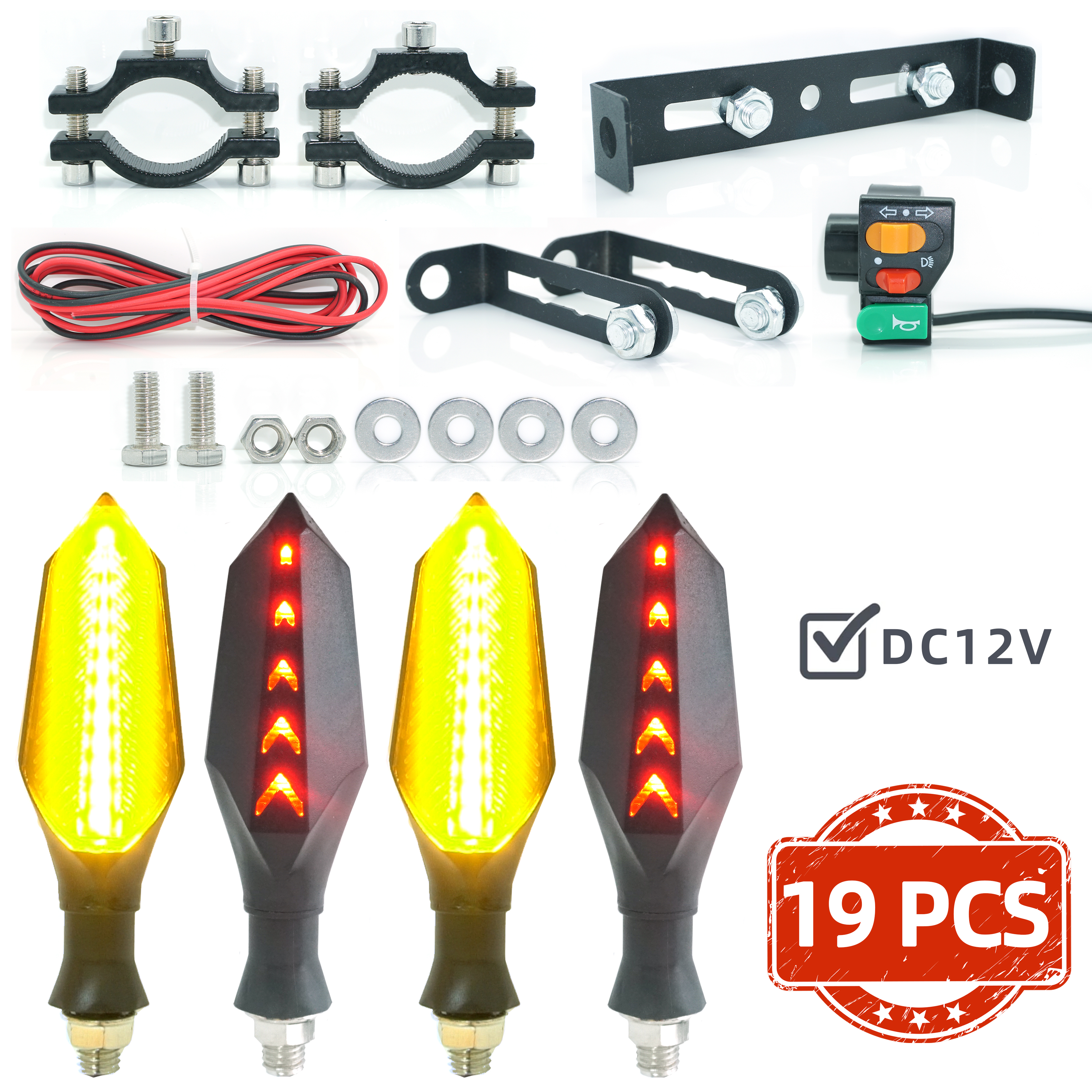 Elektrisk elcykel blinklys 12v 32v 48v 52v 60v blinklys strobe led-lys cykel motorcykel moto motorcykeltilbehør: Hvid