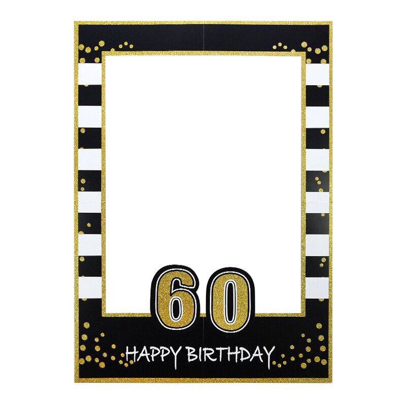 34pcs/set Birthday Photo Booth Props 18 21 30 40 50 Beard Glasses Lipstick Cake Props for Birthday Party Decoration: 60th birthday frame