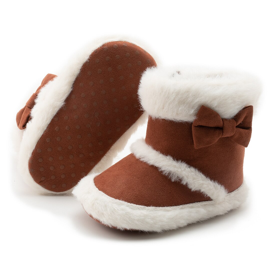 Herfst Winter Baby Schoenen Zachte Zolen Peuter Meisjes Schoenen Boog Pluis Snowboots: Bruin / 11cm