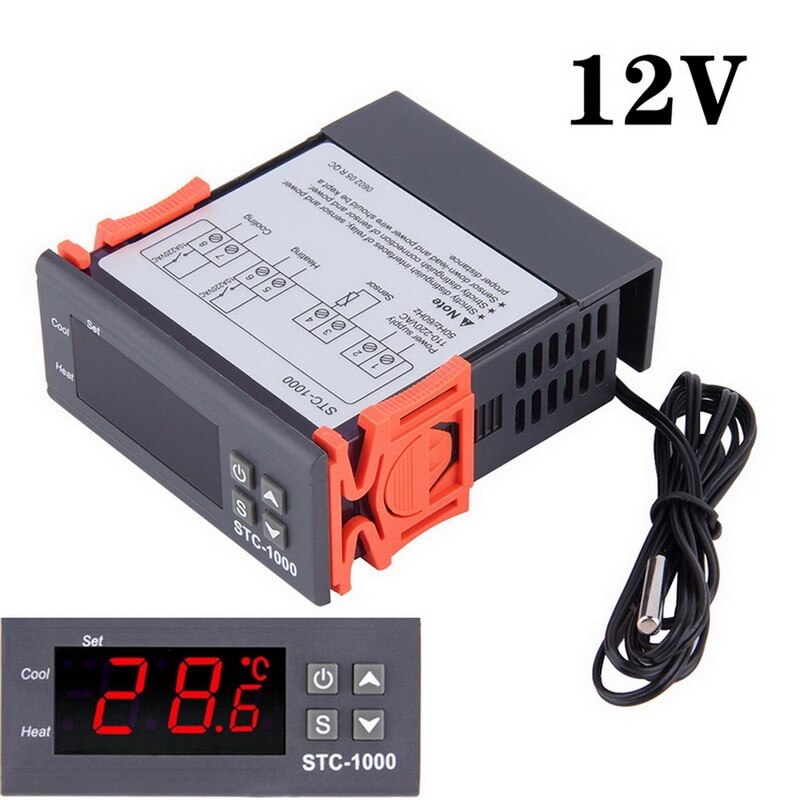 Termostato Digital LED para incubadora, instrumento de Control de temperatura, relé termorregulador, incubadora de calefacción para enfriamiento electrónico: 12V
