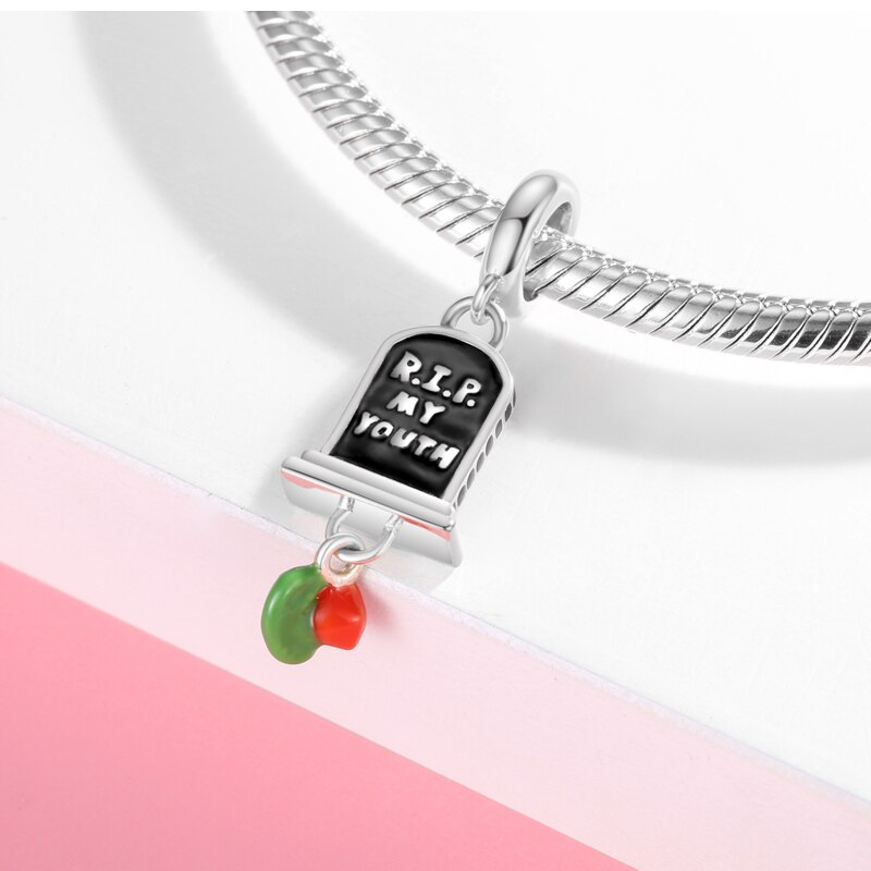 Fijne Charms Hanger Collocatie 925 Sterling Zilveren Jam Camera Foto Parfum Bedels Sieraden Fit Originele Armband Ketting: Tombstone and flower