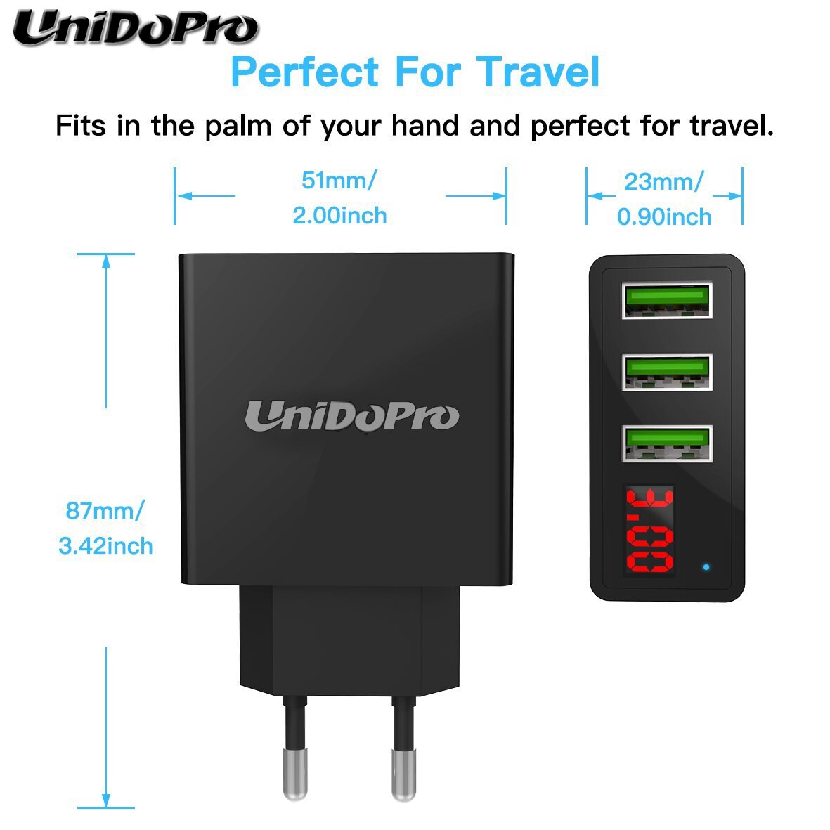 Unidopro 3- -poorts usb eu-stekker ac-wandlader voor samsung galaxy tab  s 8.4 t700,  tab pro  t325 2.4a reislader met led-scherm