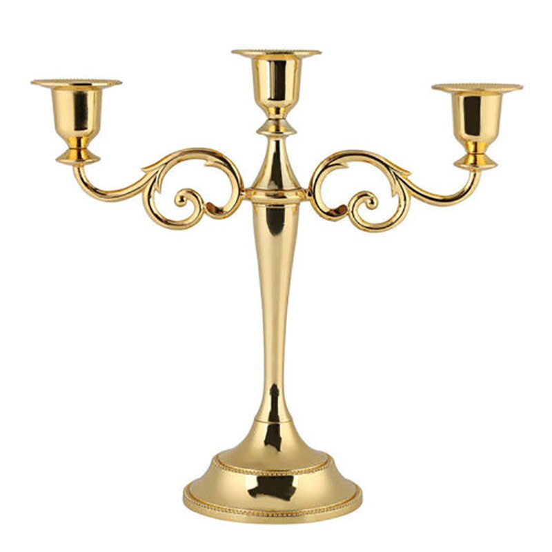 1pc antikke retro lysestager høje guld sølv julekandelaber bryllupsdekorationer europæiske metal lysestager: 3 arme gyldne