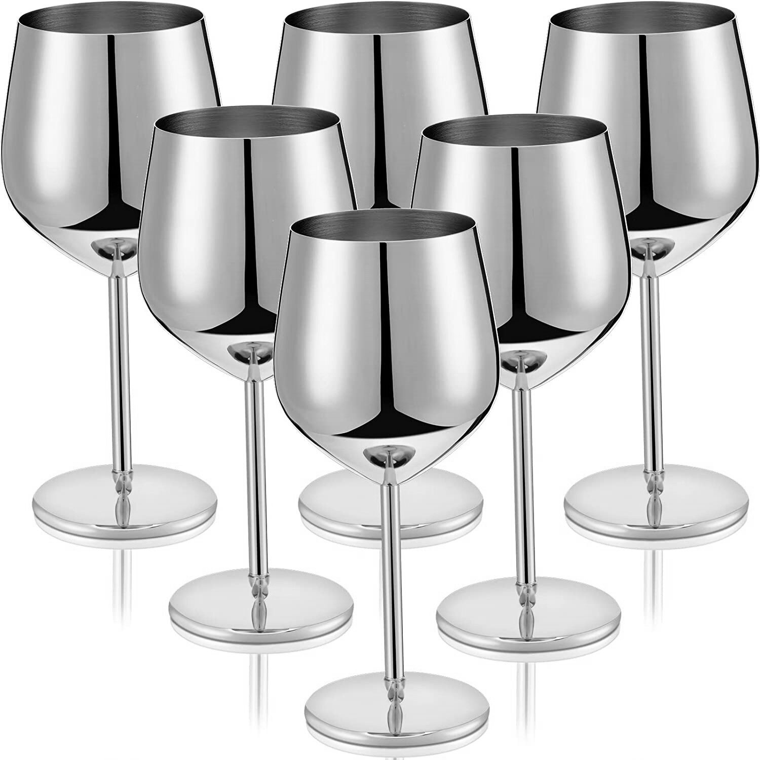 Copas de vino irrompibles, Conjunto de 6 4/2 copas de vino para exteriores, Copas de boda grandes, copas de vino negro, cristalería pulida: Silver 6 Pieces