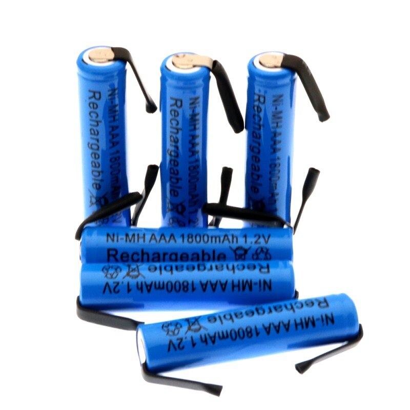 1.2V AAA rechargeable battery 1800mah AAA ni-mh cell with welding tabs pins flat top for toys cordless phone + DIY nickel