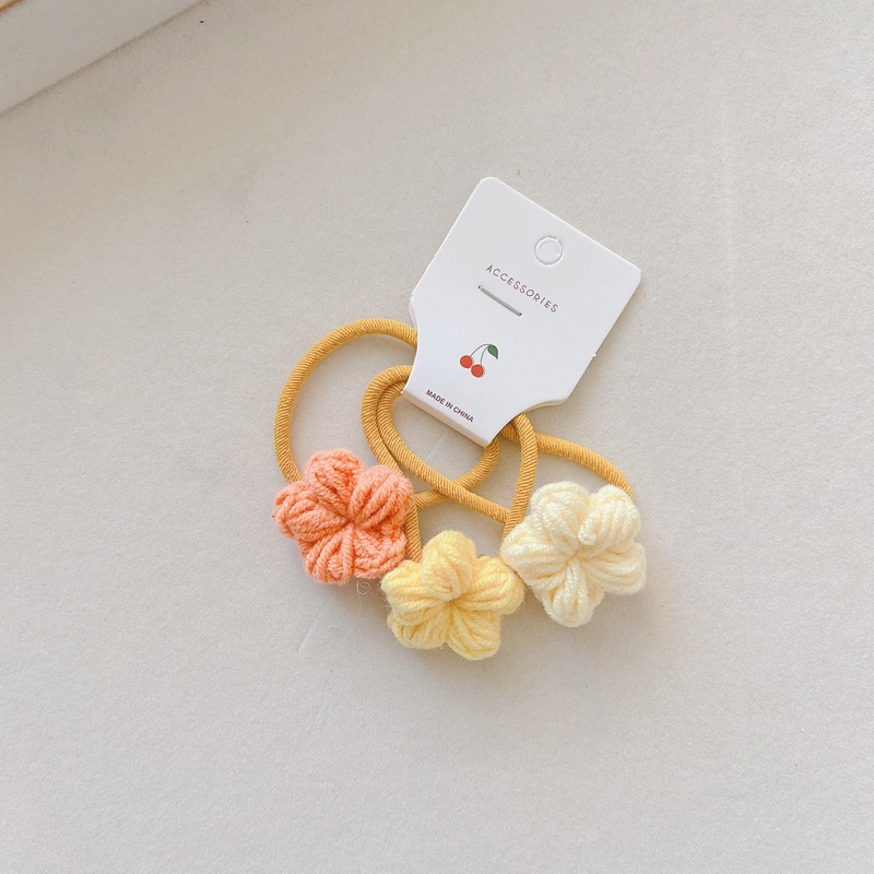 Koreaanse Gebreide Bloemen Haarspelden Elastische Haarbanden Kawaii Gradiënt Kleur Haarspeldjes Voor Meisjes Hoofddeksels Meisjes Kids Haar Accessoires: 3pcs yellow