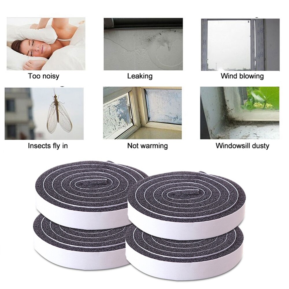 4pcs/set Foam Seal Tape Self-adhesive Door and Window Sealing Strip Wind-proof Sound Insulation Tape Weather Stripping Strip