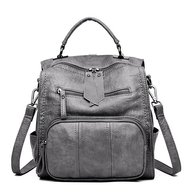 Mochila feminina de couro vintage, bolsa de ombro para viagem, para meninas feminina: gray