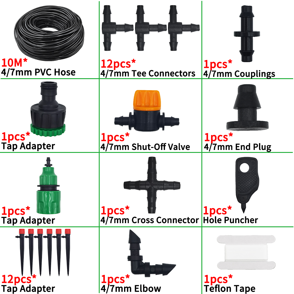 Garden Drip Irrigation System Adjustable Sprinkler Drippers 1/4'' Hose Ball Valve Timer Watering Flowers Lawn Greenhouse: Yellow