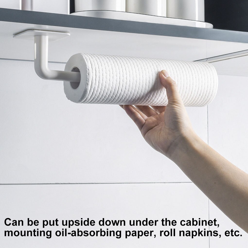 2Pcs Multi-functional Wall Hanging Rack Roll Paper Towel Hanger Wall-mounted No Punch Bathroom Kitchen Gadgets Storage Rack