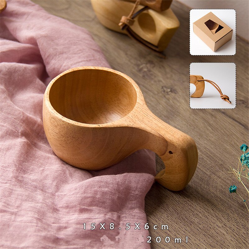 Taza portátil china de madera para café, té, leche, agua, zumo, limón, hecho a mano, novedad: D