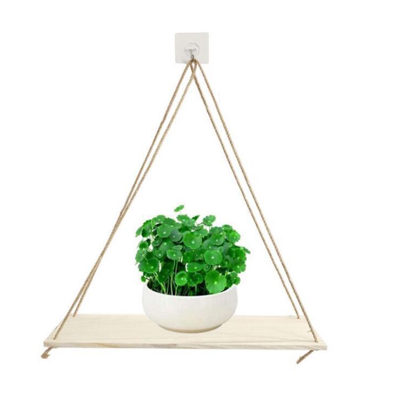 Premium Home decoration rack wooden shelving floating shelf Plant Flower Pot Wood Swing Hanging Rope Wall Mounted crafts Shelves
