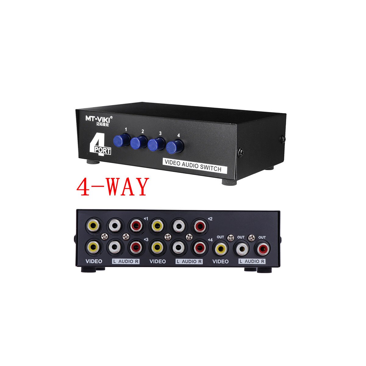 MT-431AV 4-Way AV Switch RCA Switcher 4 In 1 Out Composite Video L/R Audio Selector