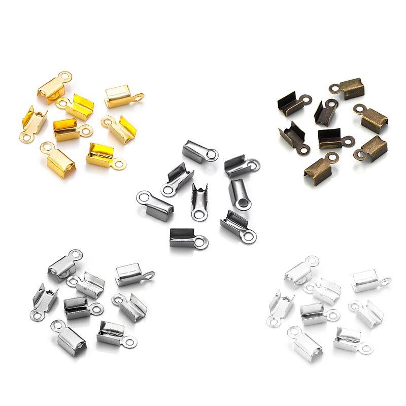 Lot de 200 pièces de perles à sertir pour fermoirs, capuchons d&#39;extrémité de cordon, Clip en cuir et ruban, pliable pour la fabrication de bijoux, connecteurs de collier à faire soi-même