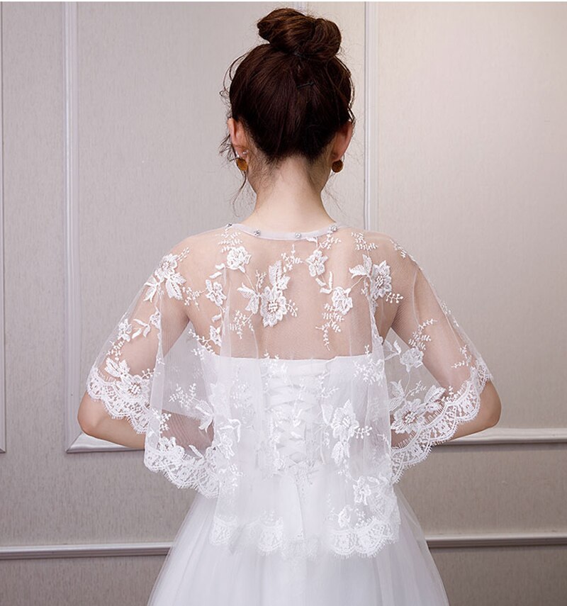 Women Wedding Floral Lace Wrap Shawl Prom Bolero Shrug High Low Bridal Cape