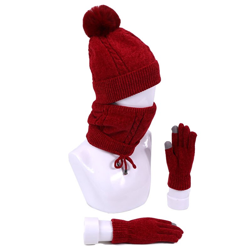 Conjunto de luvas e cachecol de malha com 3 peças, acessórios de inverno para mulheres e homens, orelhas quentes, gorros de tricô, com forro, lenço e luvas: G