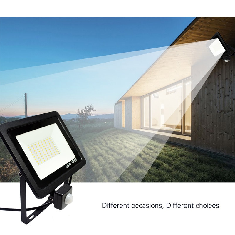 Reflector LED con Sensor de movimiento 100W 50W 30W 20W 10W foco de luz Led de inundación al aire libre 220V IP66 lámpara de pared al aire libre Luz de inundación