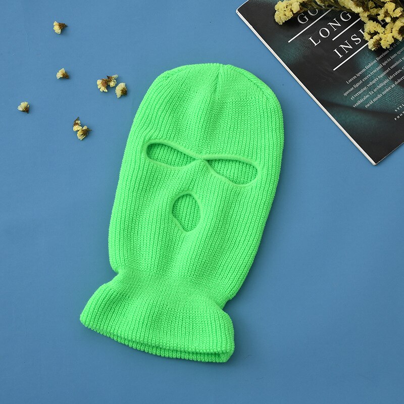 Pasamontañas de esquí de punto para invierno, máscara facial completa para deportes al aire libre, cubrebocas CS de invierno de tres agujeros, Ha: Fluorescent green