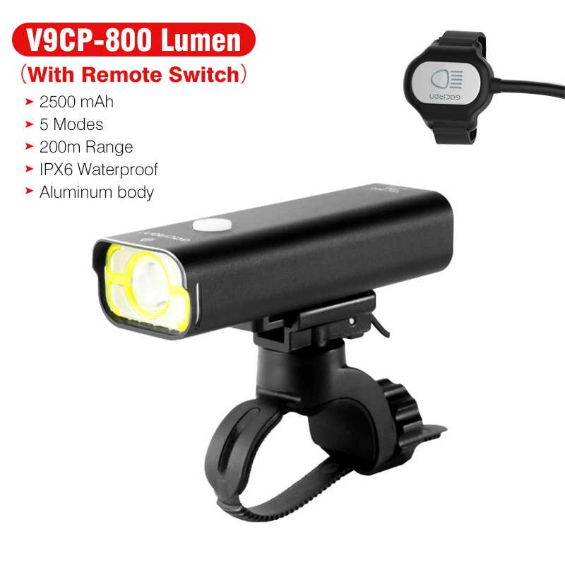 GACIRON-faro delantero para bicicleta V9C 800, con interruptor remoto de cable, IPX6 resistente al agua, recargable, para competición: V9C-800 Switch