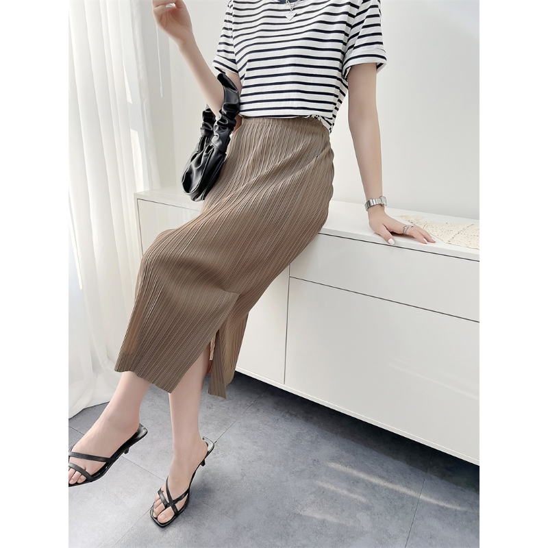 Falda plisada de media pantorrilla para mujer, informal, suelta, Color sólido, elegancia de oficina, estilo coreano, primavera y verano