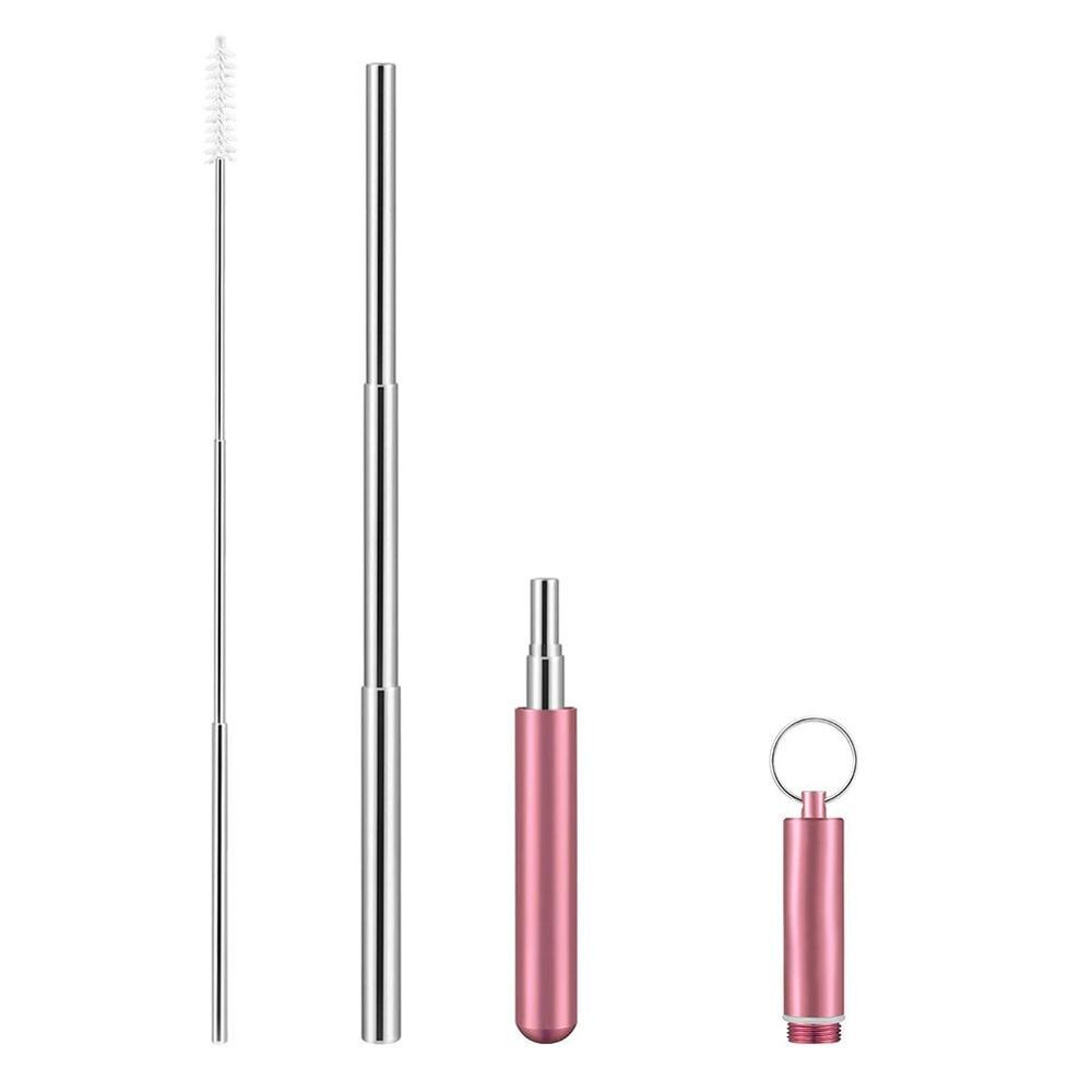 Pajilla de Metal plegable portátil, plegable, reutilizable, Pajita para beber, pajitas de acero inoxidable, accesorios para Bar: Rose Gold