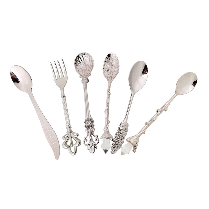 Estilo real clásico cocina Bar comedor bronce tallado pequeño café cubiertos de postre para aperitivos 6 unids/set accesorios vajilla