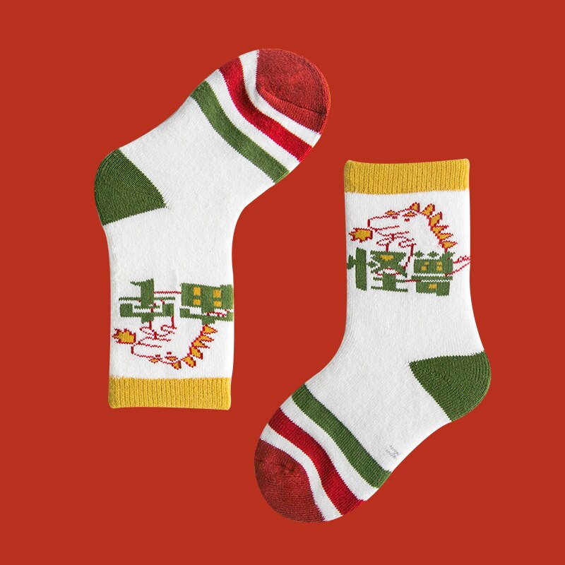 3-12y enfants hiver chaussettes chaudes en laine pour l'hiver garçons bébé fille chaude thermique longues chaussettes en éponge animaux mignons: c158 monster / 3 TO 5T