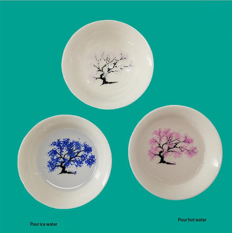 Japanese Magic Sakura Cup Cold Temperature Color Changing Flower display Sake Cup Ceramic Kung fu Tea Cup Tea Bowl: Hot and cold C
