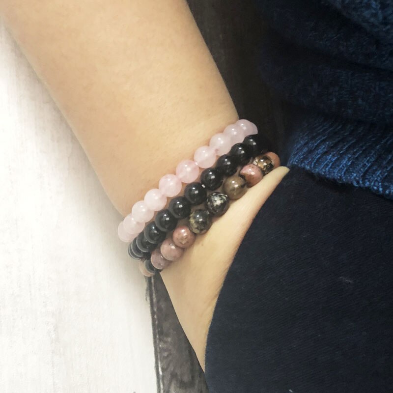 8mm Black Onyx Rhodonite Rose Quartzs Beaded Wrist Men Women Natural Stone bracelet sets Stackable Mala Bracelets