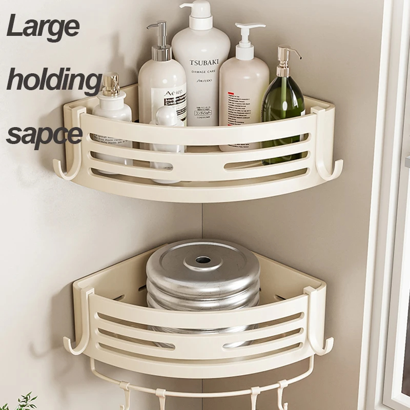 Bathroom Rack Without Punching Wall-Mounted Corner Rack Space Aluminum Bathroom Organizer Storage Rack Bathroom Kitchen Bathroom