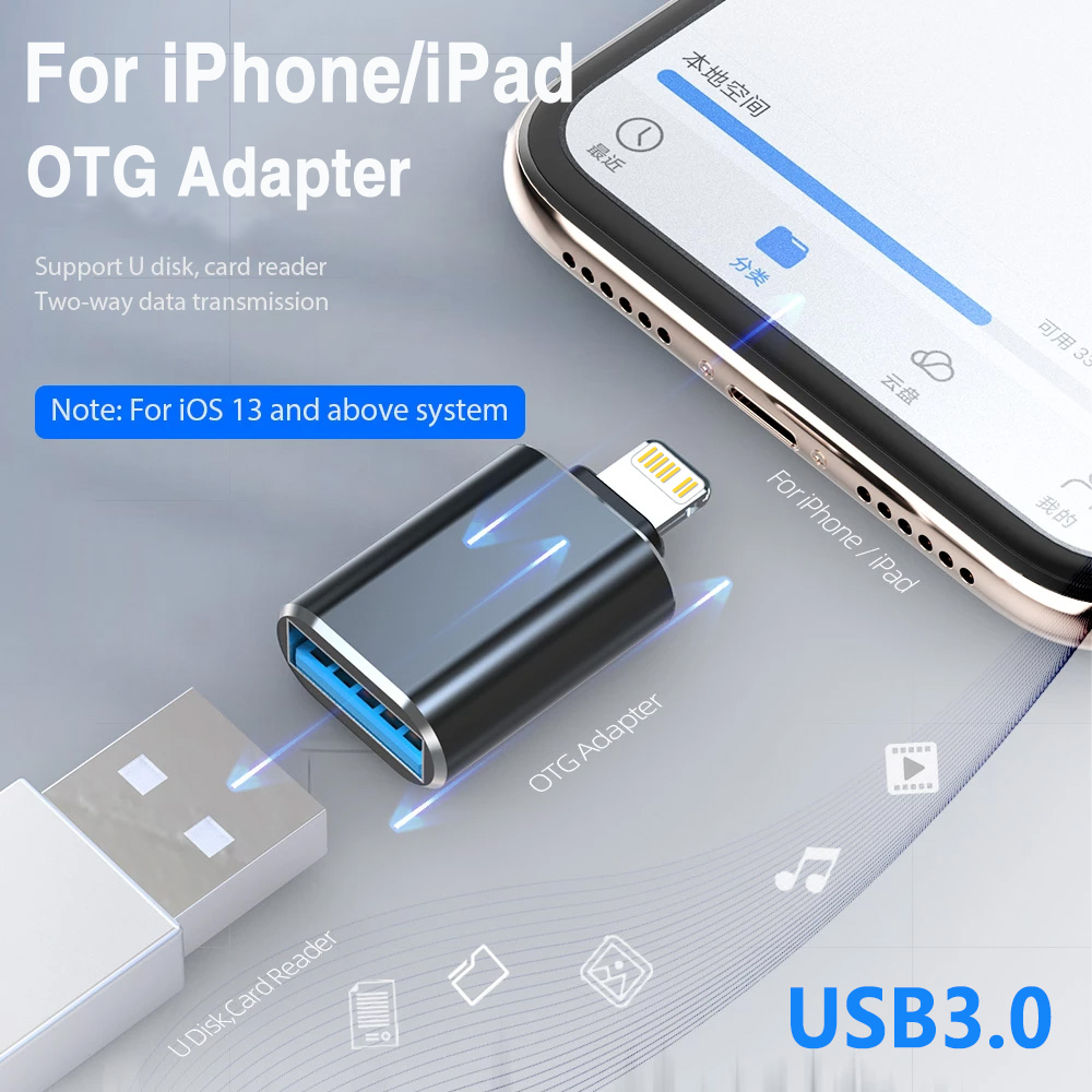 Adaptador Lightning macho a USB3.0 hembra OTG Lightning a USB U-disk lectura convertidor de transferencia de datos para iPhone iPad IOS 13 superior