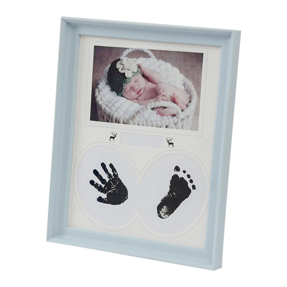 Baby Fotolijst Handafdruk Footprint Opdruk Kit Pasgeboren Hand Stempelkussen Fotolijst Baby Voetafdruk Baby Souvenirs Verjaardagscadeautjes: Blue