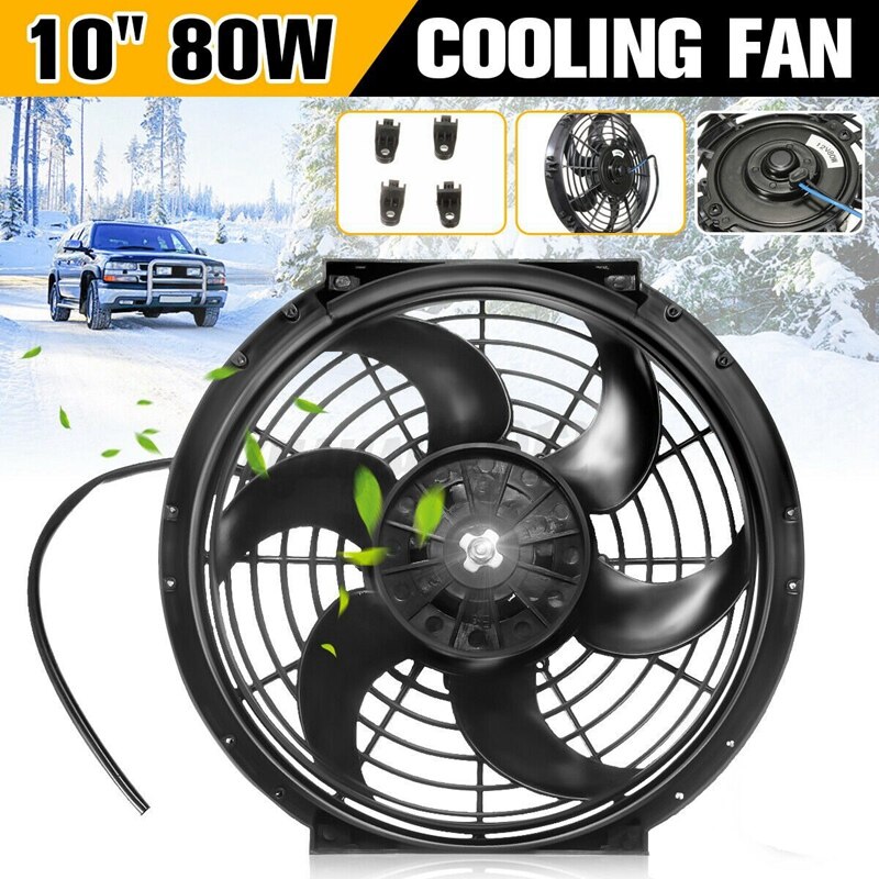 Universal 10 Inch Black Slim Fan Push Pull Electric Radiator Cooling 12V 80W Mount Kit: Default Title