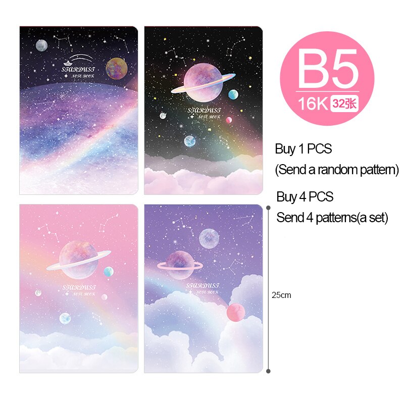 1pcs B5 Cute Stationery Cute Notebook Set Simple Small Fresh Girl Personality Diary Card School office Supplies: Starry sky random