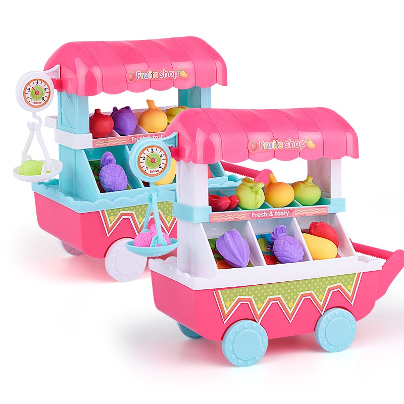 Coolplay Simulatie Mini Muziek Groente Winkelwagen Kinderen Speelhuis Trolleys Speelgoed Mini Trolleys Fruit Groente Kookgerei