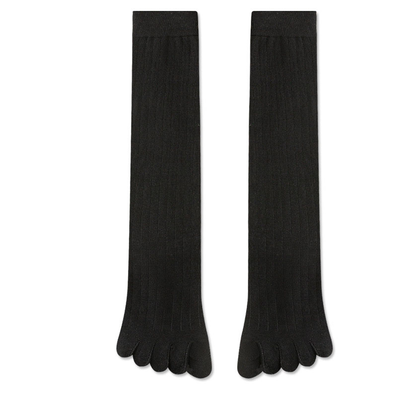 Calcetines hasta la rodilla a la con cinco dedos para hombre, calcetines a rayas de Color sólido hasta la pantorrilla, calcetines con punta abierta y absorción del sudor para primavera y verano, 5 dedos: Beige